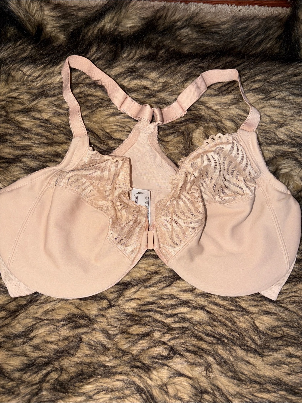 Glamorise Nude W/ Lace Front-Close T-Back Wonderwire Underwire Bra  40DD #1246